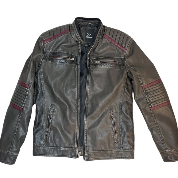 Vintage XRAY jeans Men’s Leather Biker Bomber Zip Up Jacket - Picture 4 of 7